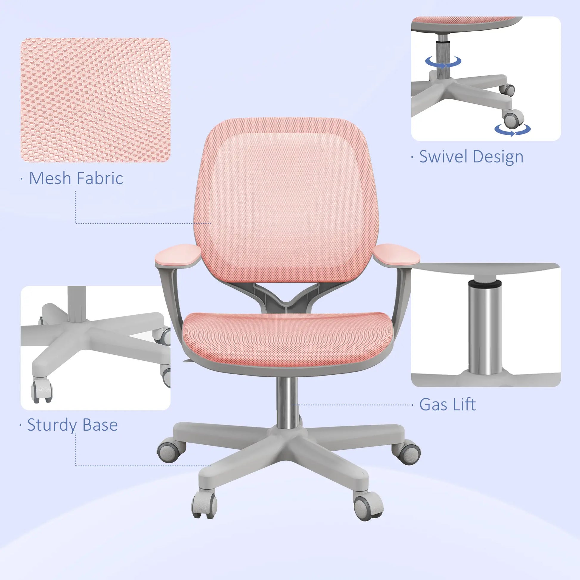 Mesh Back Office Chair, Swivel Castors, Arm, Small, Pink Task Chairs at Gallery Canada