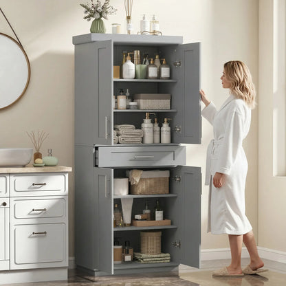 72" Storage Cabinet, Freestanding Kitchen Pantry Cabinet with 4 Doors, Drawer and 3 Adjustable Shelves, Grey Kitchen Pantry Cabinets at Gallery Canada