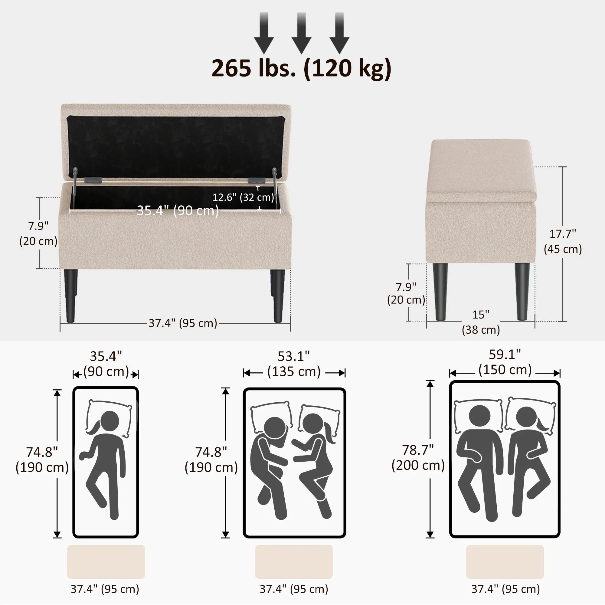 Modern Storage Bench, Ottoman with Lamb's Wool Upholstery, Cream White Storage Ottomans & Benches at Gallery Canada