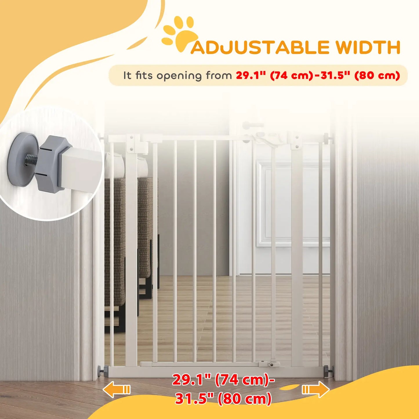 30 Inch Tall Pet Gate with Door, Indoor for Stairs, Pressure Mounted, White Houses, Kennels & Pens at Gallery Canada