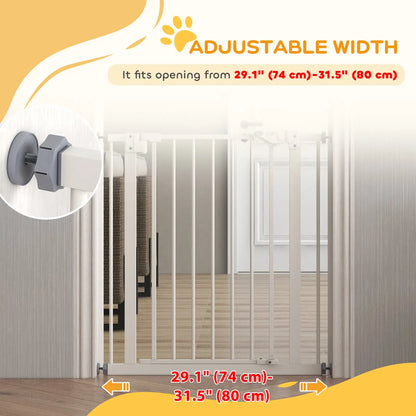 30 Inch Tall Pet Gate with Door, Indoor for Stairs, Pressure Mounted, White Houses, Kennels & Pens at Gallery Canada