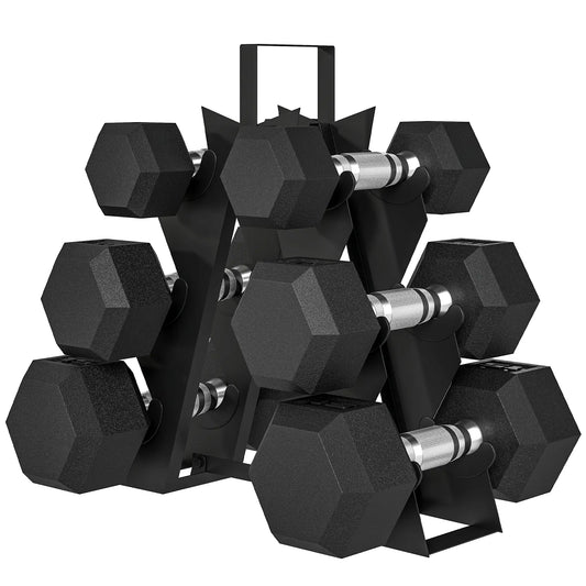 60 LBS Hex Dumbbell Set with Rack, Non-Slip Handles, Rubber Coated Dumbbells & Barbells Black at Gallery Canada