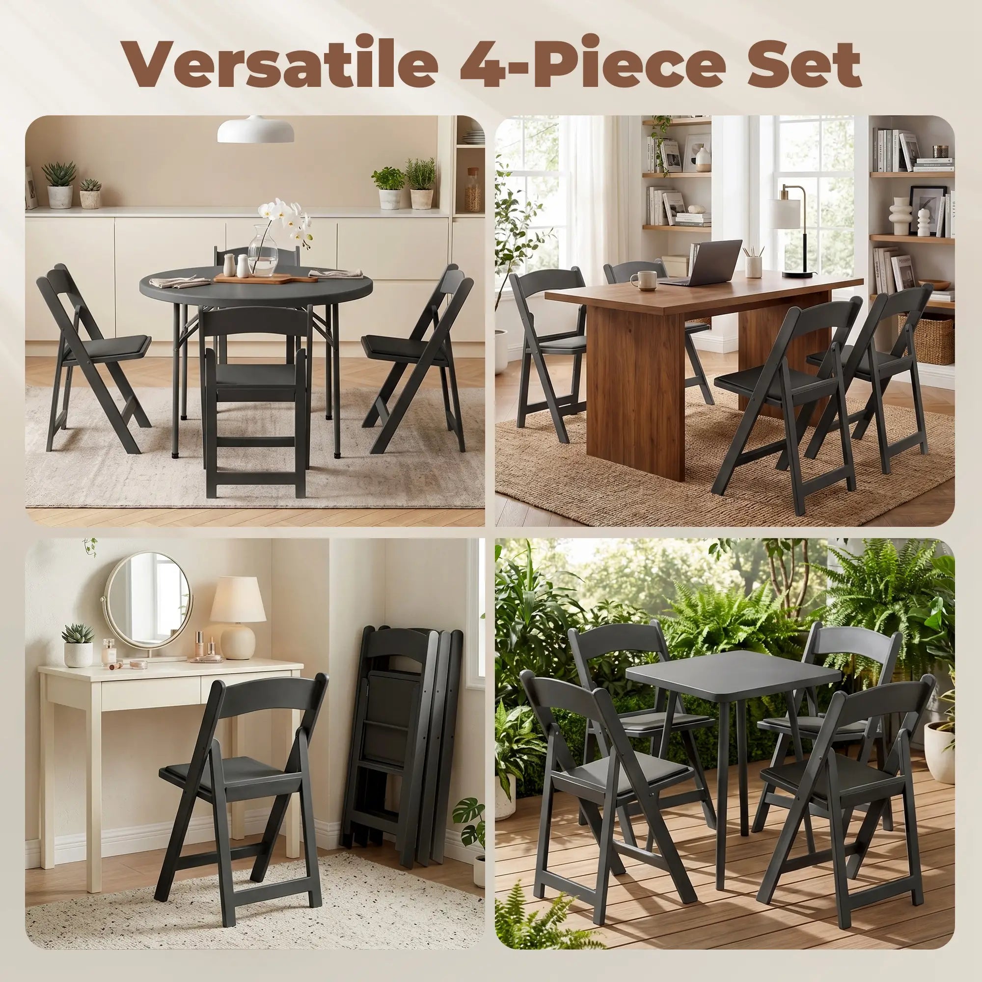 4 Pack Folding Chairs, Foldable Resin Chair with Padded Seat, Portable Indoor Outdoor Seat for Office Events Dining Dining Chairs at Gallery Canada
