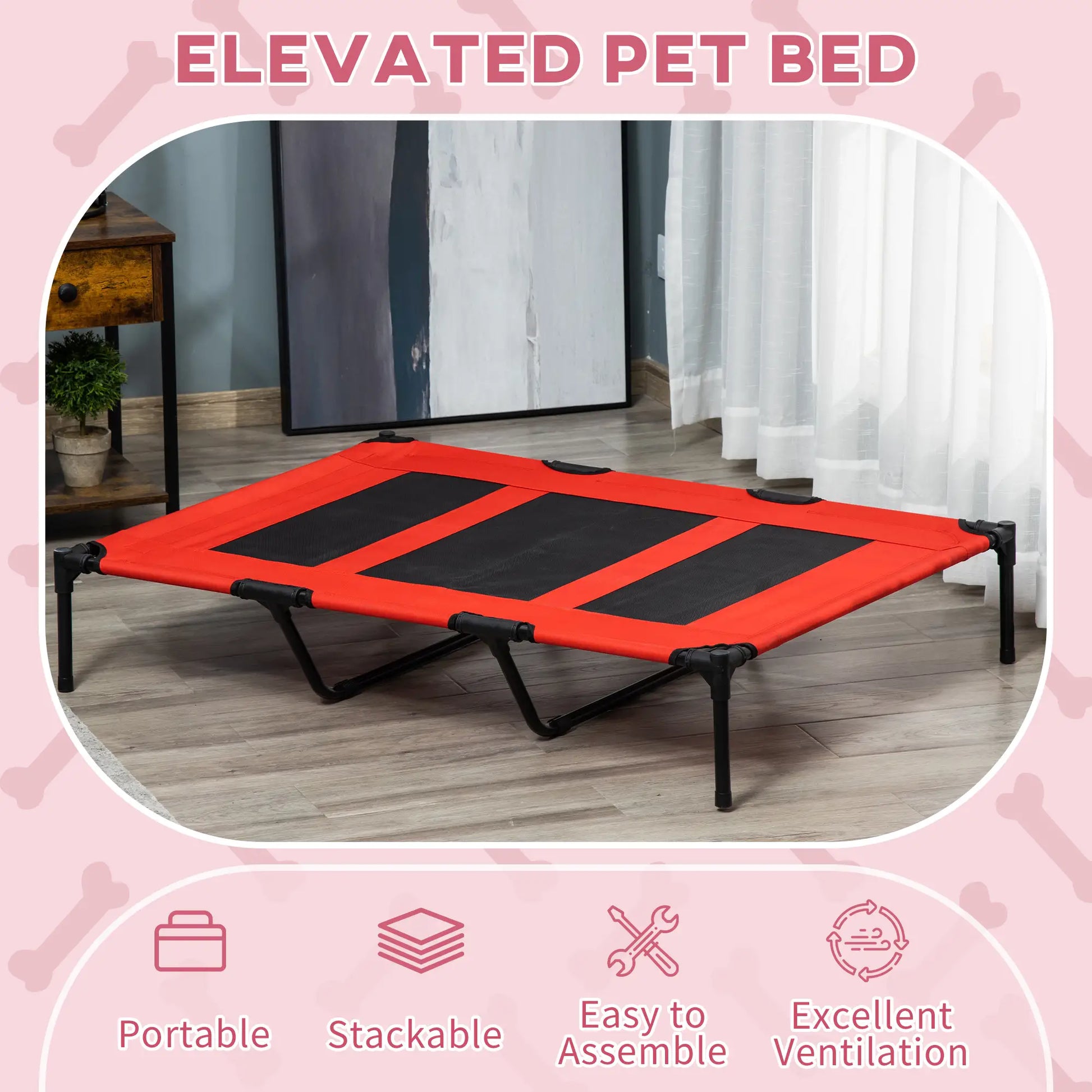 Elevated Dog Bed, Raised Dog Cot, XL 48" x 36" x 9", Red Elevated Dog Beds at Gallery Canada