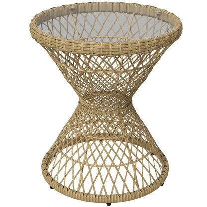 Wicker Outdoor Coffee Table, 18" Round Drum Style, Light Brown Patio Side Tables Light Brown at Gallery Canada