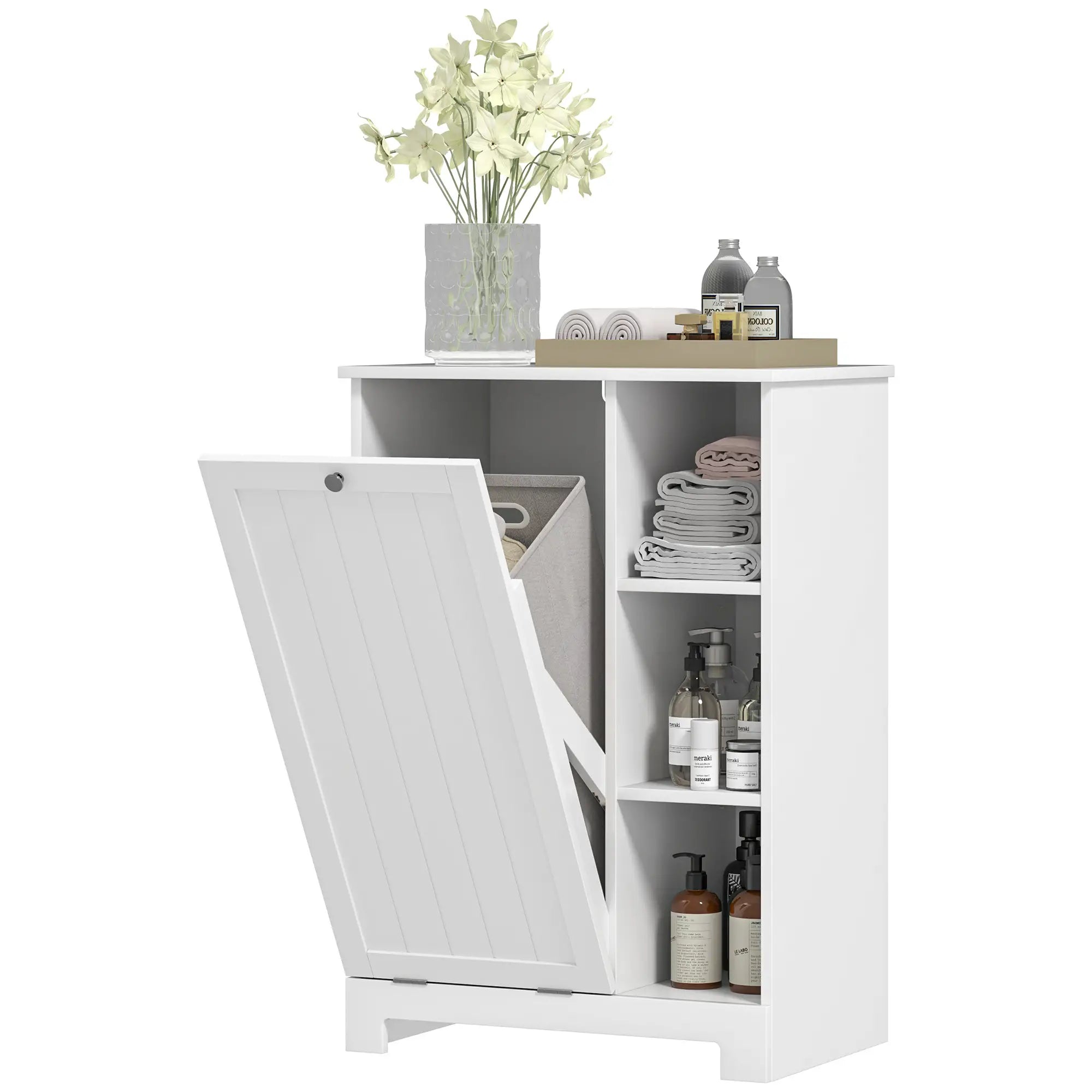 Laundry Cabinet with Removable Basket, Adjustable Shelf, White Bathroom Cabinets at Gallery Canada