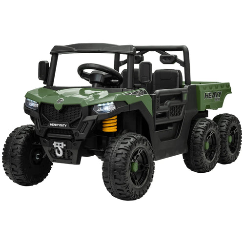 24V 4WD Kids Ride On Truck, 6 Wheels, 2 Seater, Remote, Dump Bed, Green