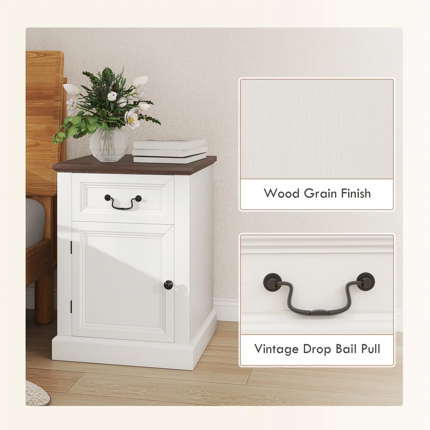 Side Table Set of 2, with Drawer and Cabinet, White Side Tables at Gallery Canada