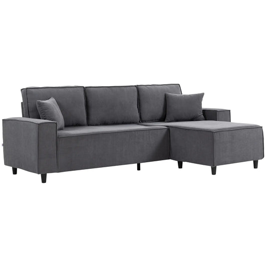 Corner Sofa, L-Shaped Sectional with Chaise, Pocket Spring, 2 Pillows, Charcoal Grey Sofas & Reclining Chairs Charcaol Grey at Gallery Canada