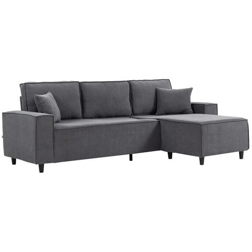 Corner Sofa, L-Shaped Sectional with Chaise, Pocket Spring, 2 Pillows, Charcoal Grey