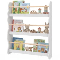 Étagère Murale pour Enfants, Bibliothèque Flottante 3 Niveaux pour 3-8 Ans, Blanc
