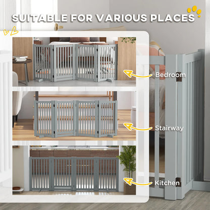 4 Panel Wooden Pet Gate, Free Standing, Open Door, Light Grey Houses, Kennels & Pens at Gallery Canada
