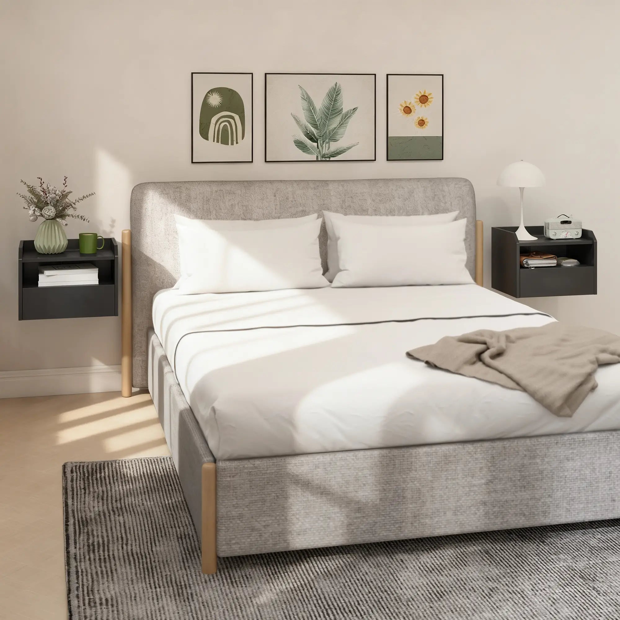 Wall Mounted Bedside Table, Set of 2 with Charging Station, Black Bedside Tables at Gallery Canada