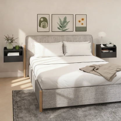 Wall Mounted Bedside Table, Set of 2 with Charging Station, Black Bedside Tables at Gallery Canada