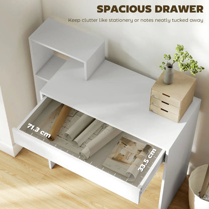 Computer Desk With Storage, 3 Open Shelves And Drawer, White Writing Desks at Gallery Canada