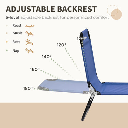 Set of 2 Folding Outdoor Lounge Chairs, Reclining Back, Breathable Mesh, Blue Lounger Chairs at Gallery Canada