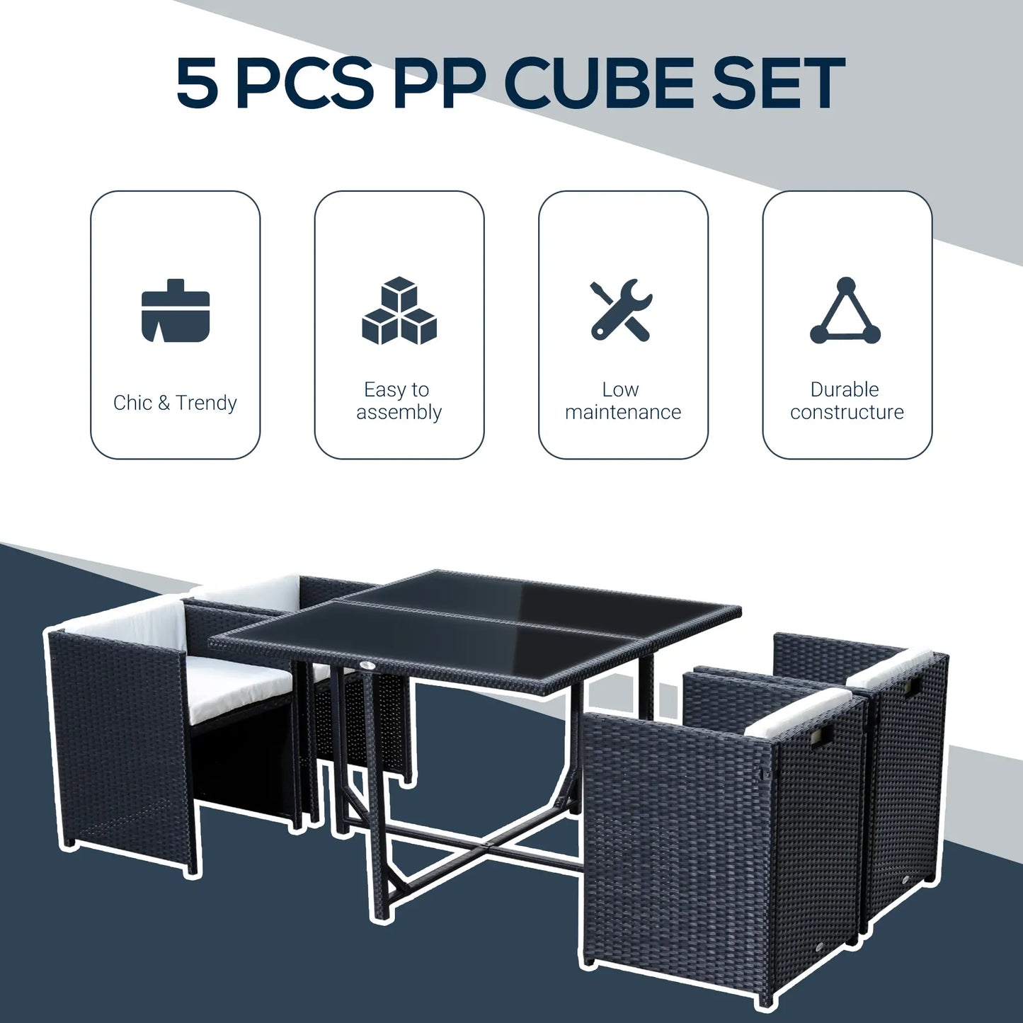 5-Piece Wicker Patio Dining Set, Removable Cushions, Glass Table, Cream Outdoor Dining Sets at Gallery Canada