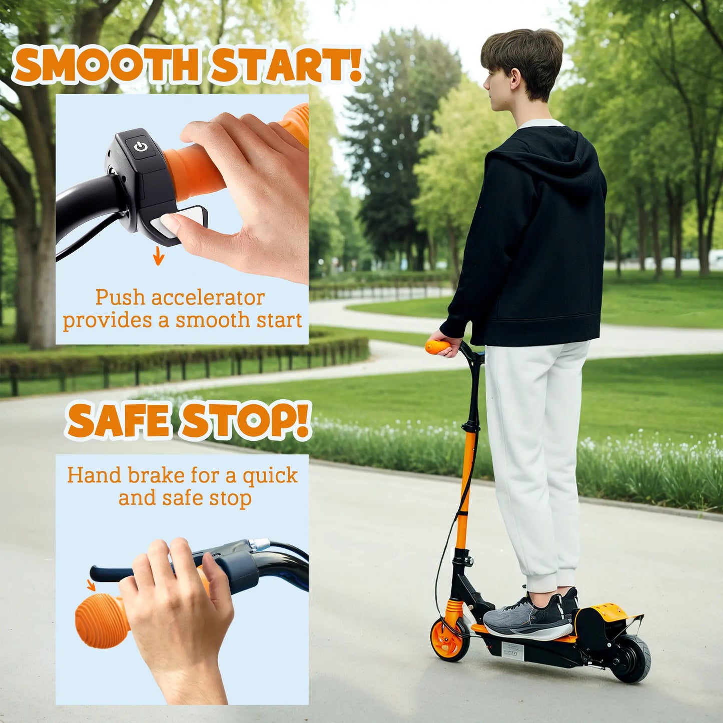 Foldable Electric Scooter for Kids, Seat, 2 Heights, 6km Range, 12km/h, Orange Scooters at Gallery Canada