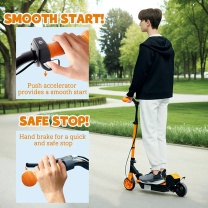 Foldable Electric Scooter for Kids, Seat, 2 Heights, 6km Range, 12km/h, Orange Scooters at Gallery Canada