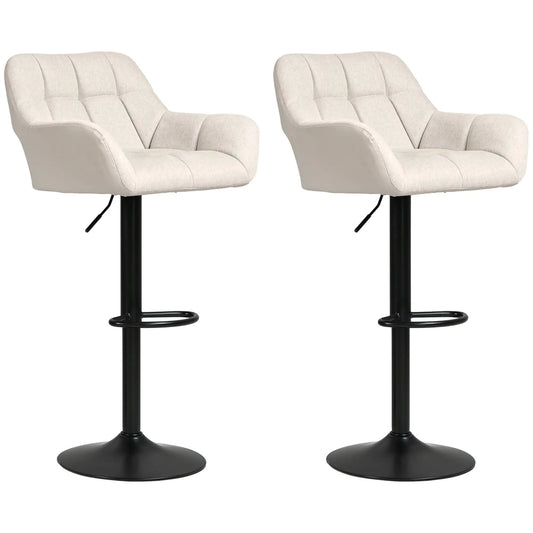 Swivel Barstools Set of 2, Adjustable Height, PU Leather, Cream White Bar Stools Cream at Gallery Canada