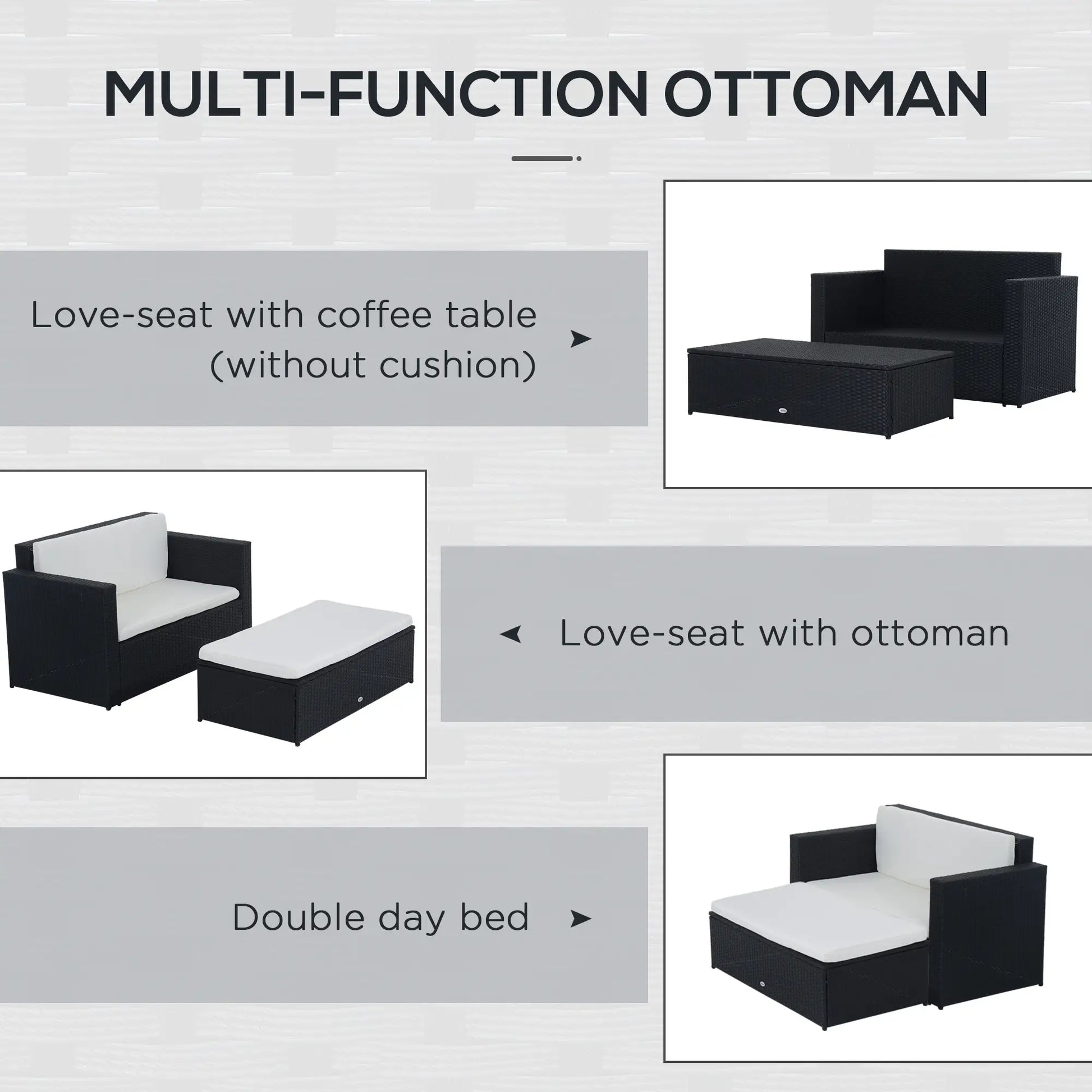 2-Piece Wicker Patio Set, Double Ottoman, PE Rattan, Cream White Patio Furniture Sets at Gallery Canada