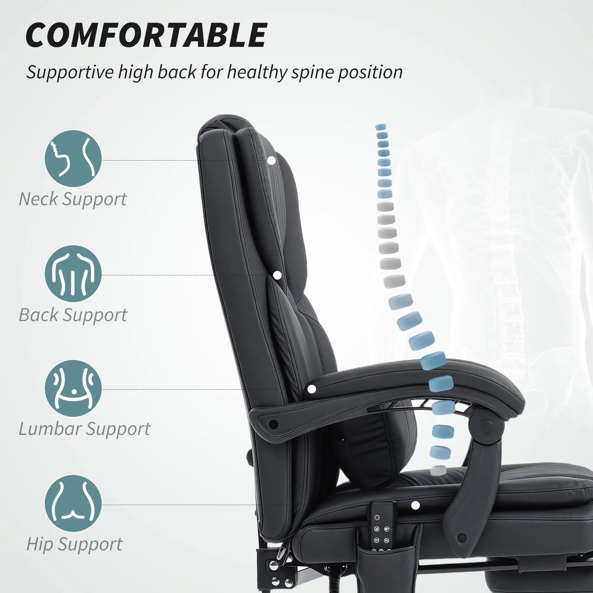 Massage Office Chair, Faux Leather Reclining Desk Chair with Lumbar Support, Footrest, Black Massage Chairs at Gallery Canada