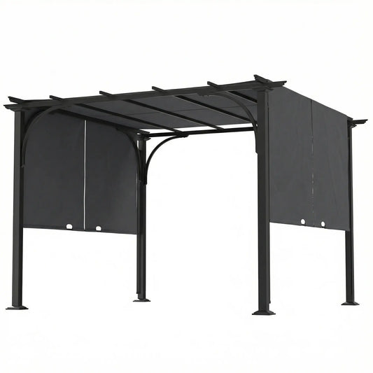 10' x 10' Retractable Pergola Canopy, UPF50+ Outdoor Metal Gazebo, Dark Grey Pergolas Dark Grey, Black at Gallery Canada