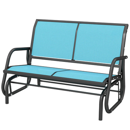 Outdoor Steel Glider Bench, Sling Fabric Swing Chair, Blue Outdoor Gliders at Gallery Canada