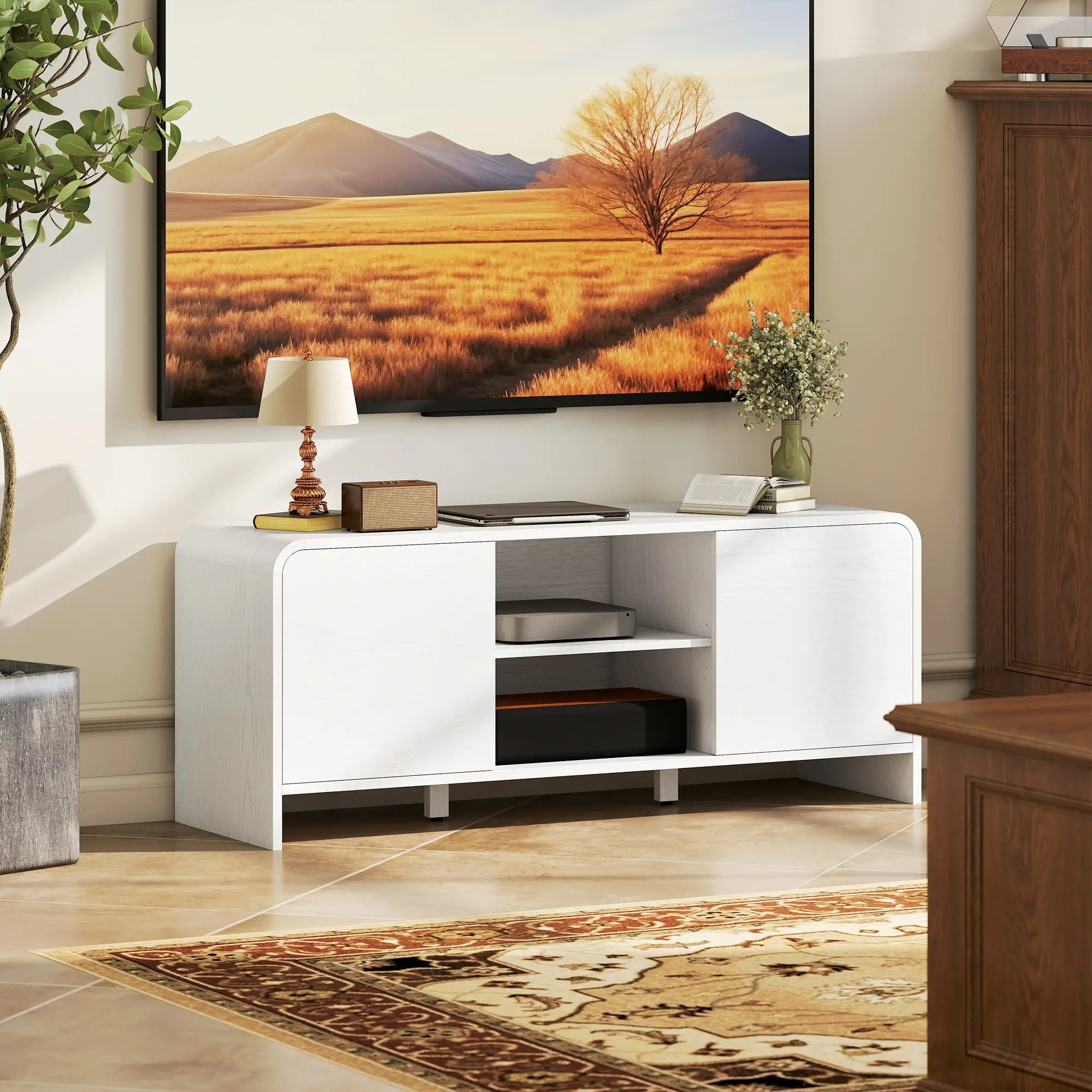 TV Stand For 55 Inch, 2 Cabinets And 2 Shelves, White TV Stands at Gallery Canada