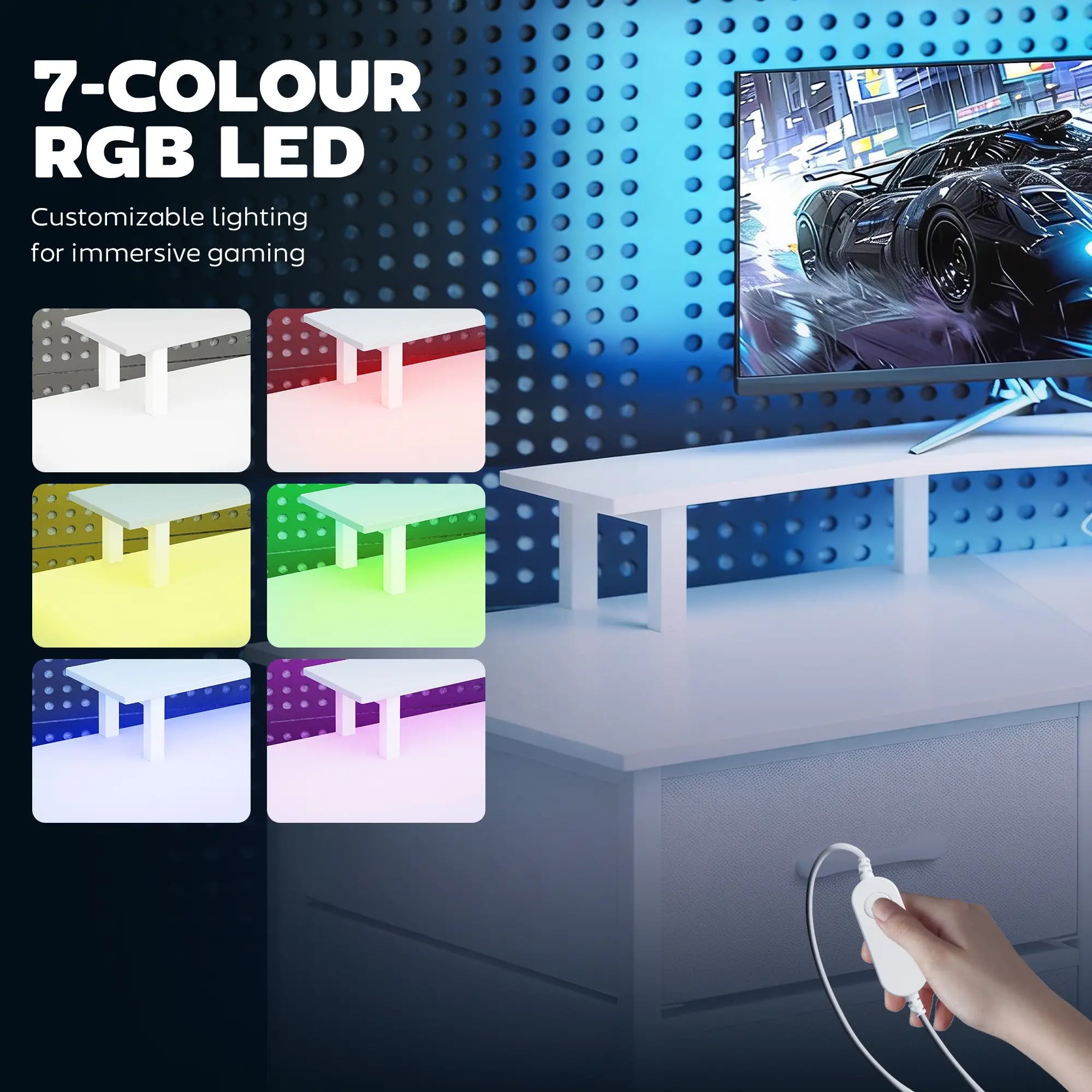 79 Inch Gaming Desk With RGB Lights, Power Outlets, USB Ports, White Gaming Desks at Gallery Canada
