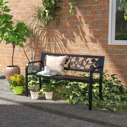 50" Outdoor Bench, Metal Frame Patio Loveseat, Floral Backrest, Black Outdoor Benches at Gallery Canada