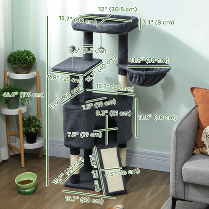 47 Inch Cat Tree, Condo, Bed, Scratching Posts, Hammock, Dark Grey Cat Trees at Gallery Canada