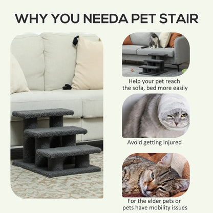 3 Tier Pet Stairs, Dog Cat Step, Scratch Post Furniture, Dark Grey Cat Trees at Gallery Canada