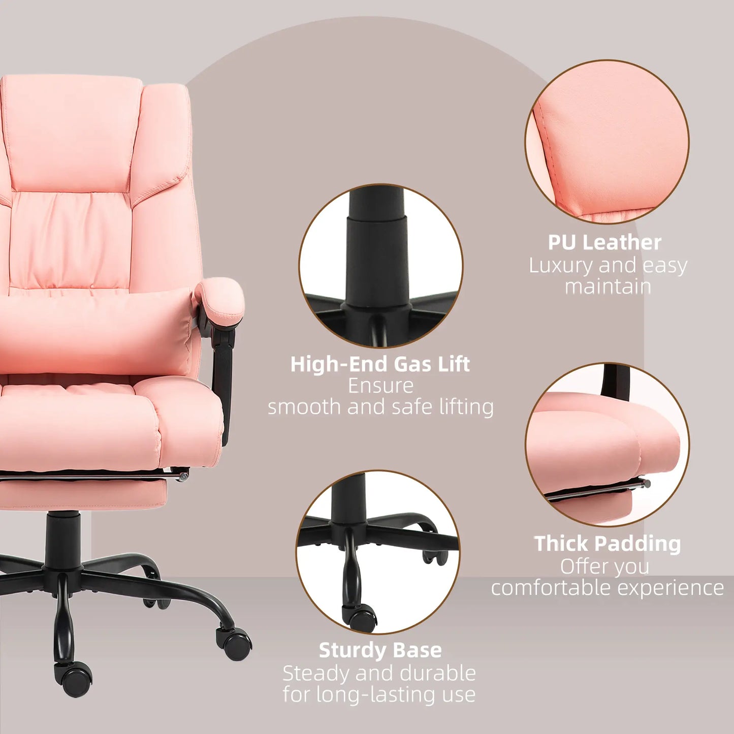 6-Point Vibration Massage Chair, Adjustable Height, Retractable Footrest, Pink Massage Chairs at Gallery Canada