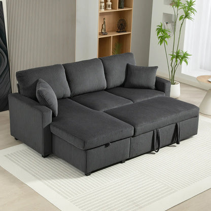 81" Sofa Bed, Pull Out Sleeper with Storage, Corduroy Convertible Couch, Dark Grey Sofas & Reclining Chairs at Gallery Canada