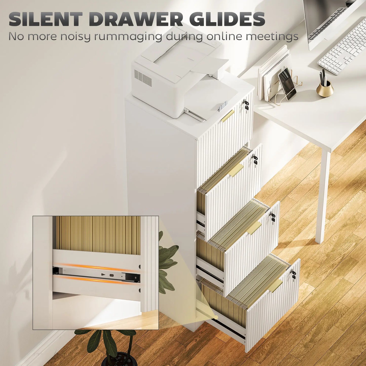 Lockable Filing Cabinet, 4 Drawers, Adjustable Hanging Rails, White Office Cabinets & Cupboards at Gallery Canada