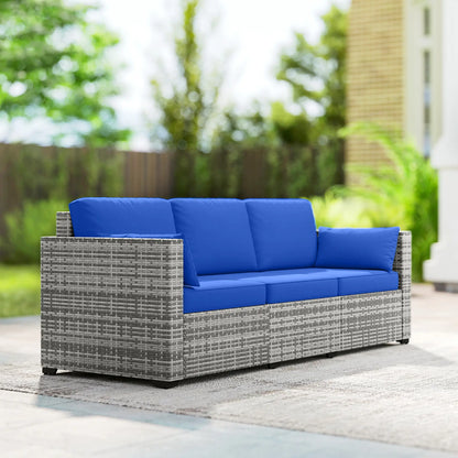 3-Seater Outdoor Sofa with Cushions, PE Rattan, Blue Patio Furniture Sets at Gallery Canada