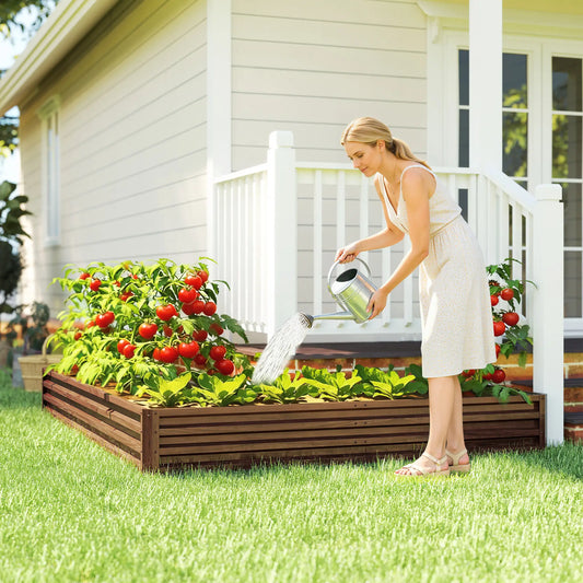 L-Shaped Raised Garden Bed, 82" x 109" x 12", Galvanized Steel Planter Box, Dark Brown Galvanized Planter Boxes Dark Brown Wood Effect at Gallery Canada