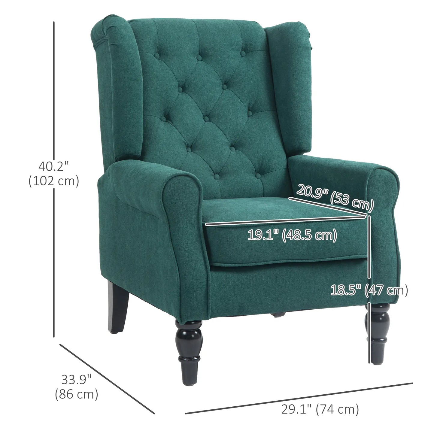 Fabric Accent Chair, Button Tufted, Wood Legs, Dark Green Accent Chairs at Gallery Canada