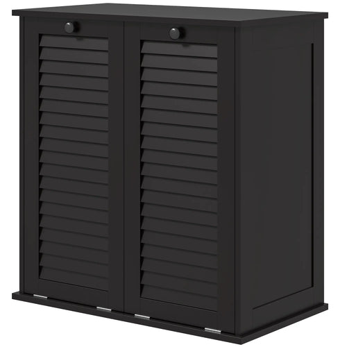 Tilt Out Laundry Cabinet, 2 Baskets, 2 Louvered Doors, Black
