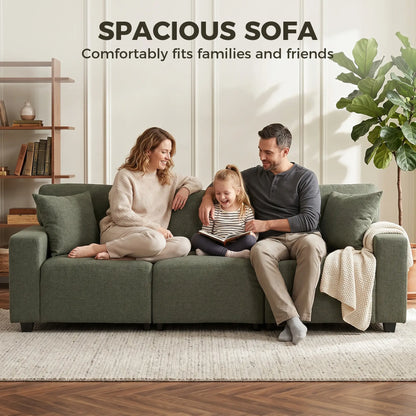 3 Seater Sofa With Storage Pockets, Modern Upholstered Couch, Green
