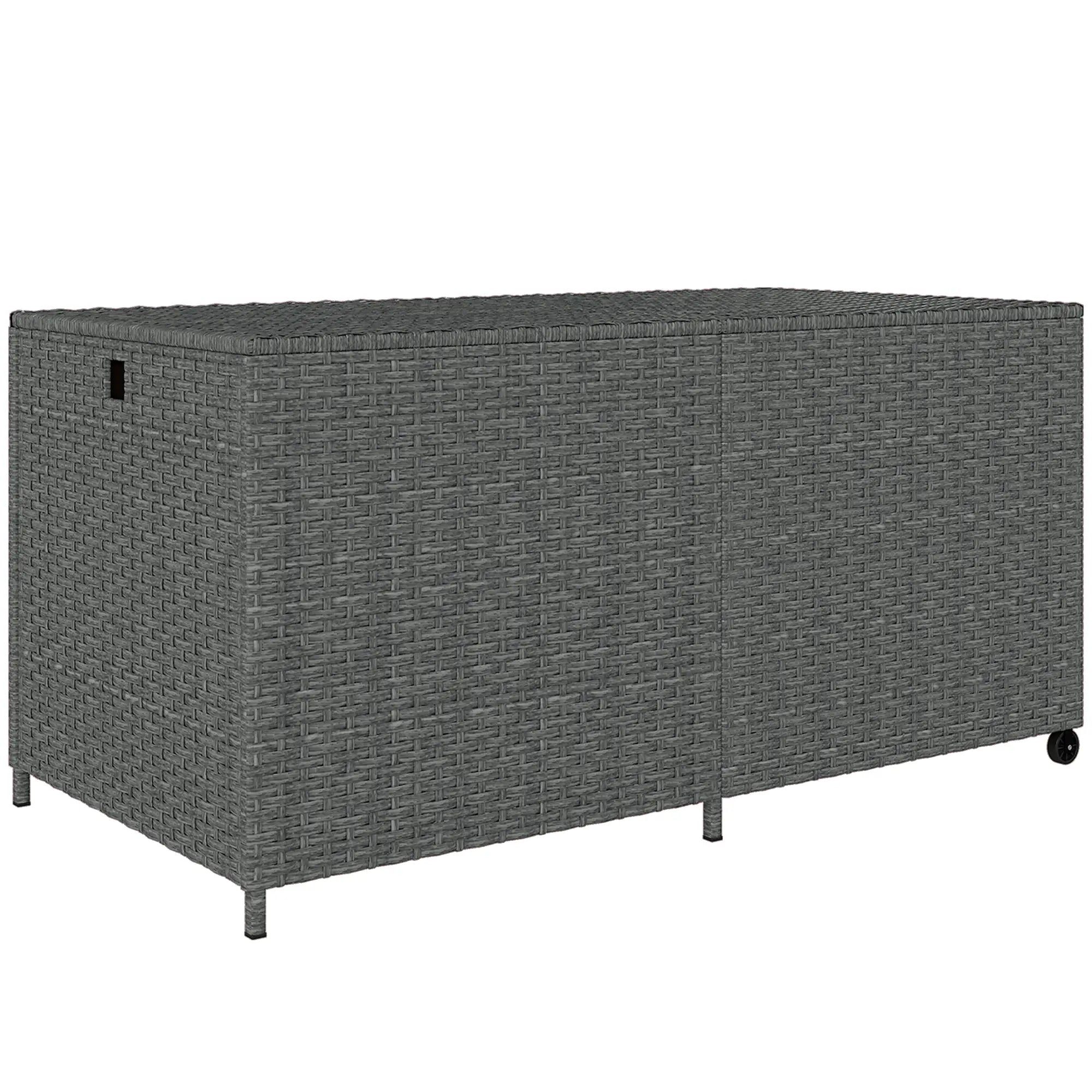 162 Gallon Rattan Deck Box With Wheels, Waterproof Zippered Liner, Pneumatic Rod Patio Storage Boxes at Gallery Canada