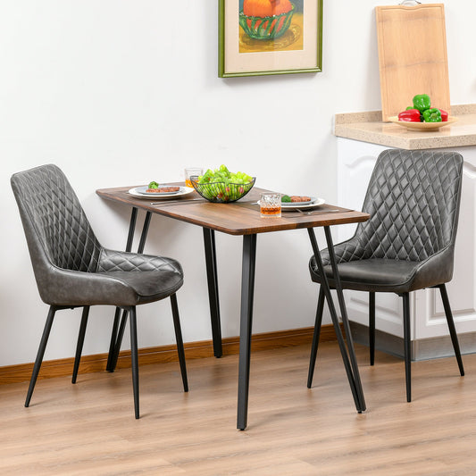 Retro Dining Chair Set of 2, PU Leather Upholstered Side Chairs for Kitchen Living Room with Metal Legs, Grey - Gallery Canada