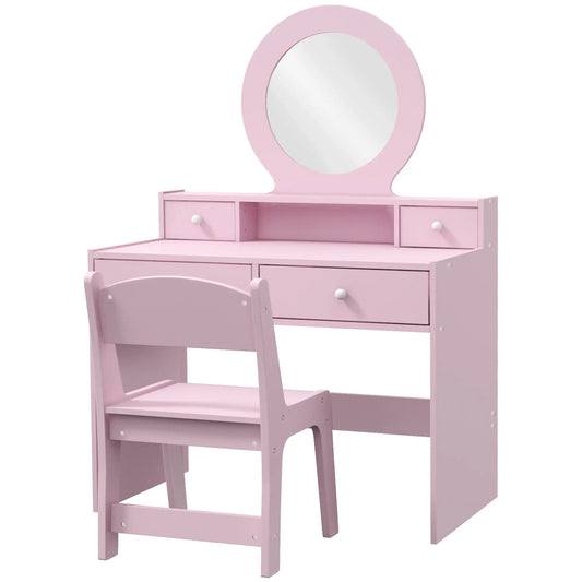 Kids Vanity Set, Makeup Table with Mirror, Stool, Drawers, Ages 3-8, Pink Toy Vanity Pink at Gallery Canada