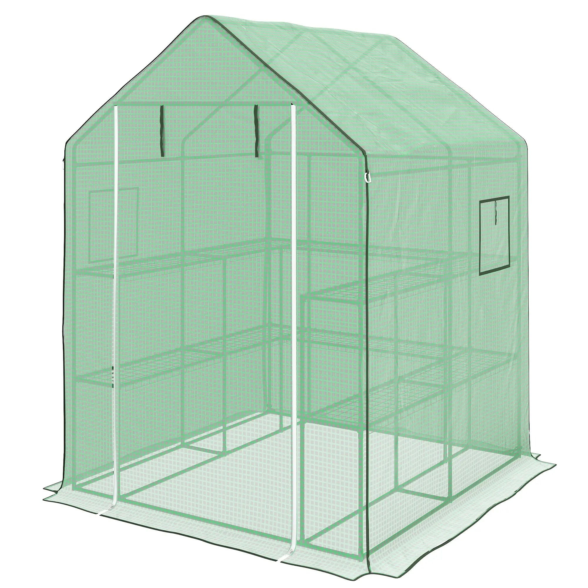 Portable Walk-In Greenhouse, 4.6' x 4.7', 2 Tier U-Shaped Shelves, Green Walk In Greenhouses Green, Dark Green at Gallery Canada