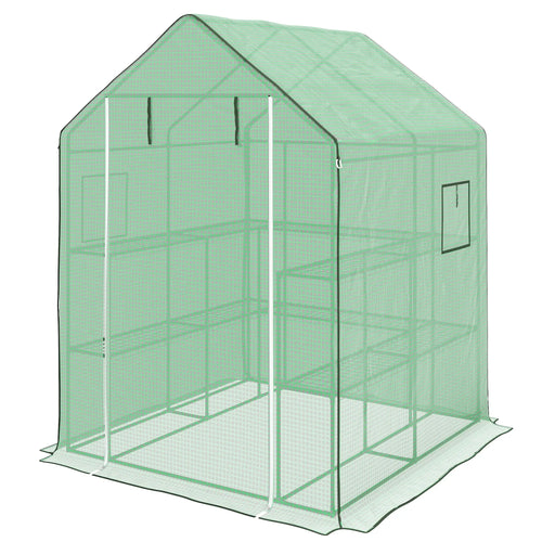 Portable Walk-In Greenhouse, 4.6' x 4.7', 2 Tier U-Shaped Shelves, Green