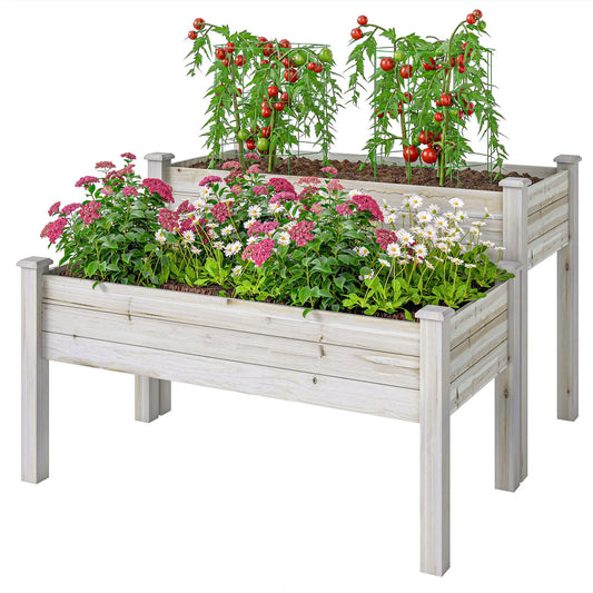 2-Tier Wood Plant Stand, Raised Bed for Flowers Vegetables Herbs Elevated Garden Beds Natural at Gallery Canada