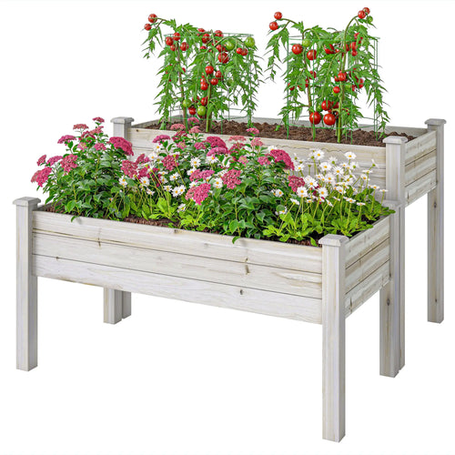 2-Tier Wood Plant Stand, Raised Bed for Flowers Vegetables Herbs