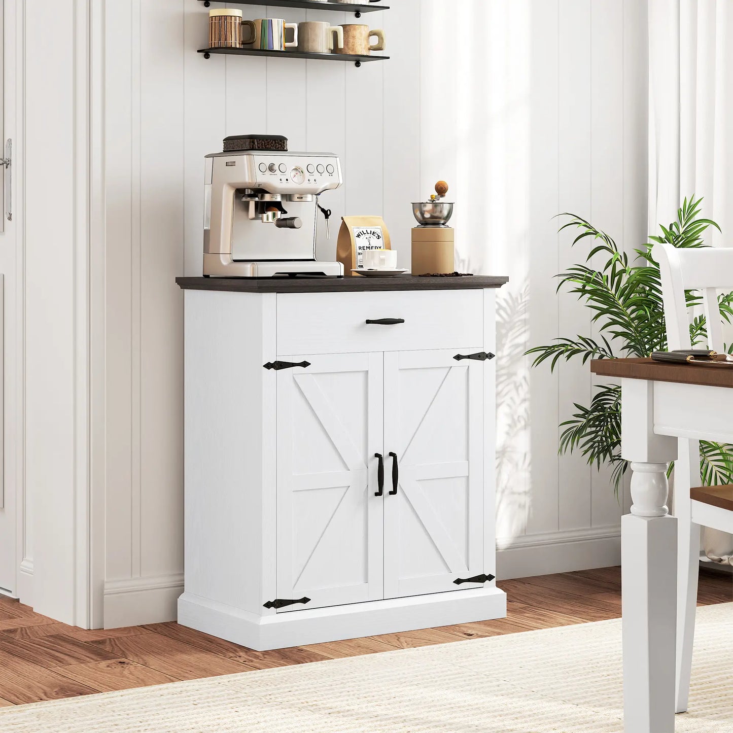 30" Buffet Cabinet, Farmhouse Sideboard, 1.2" Thick Top, White Storage Cabinets at Gallery Canada