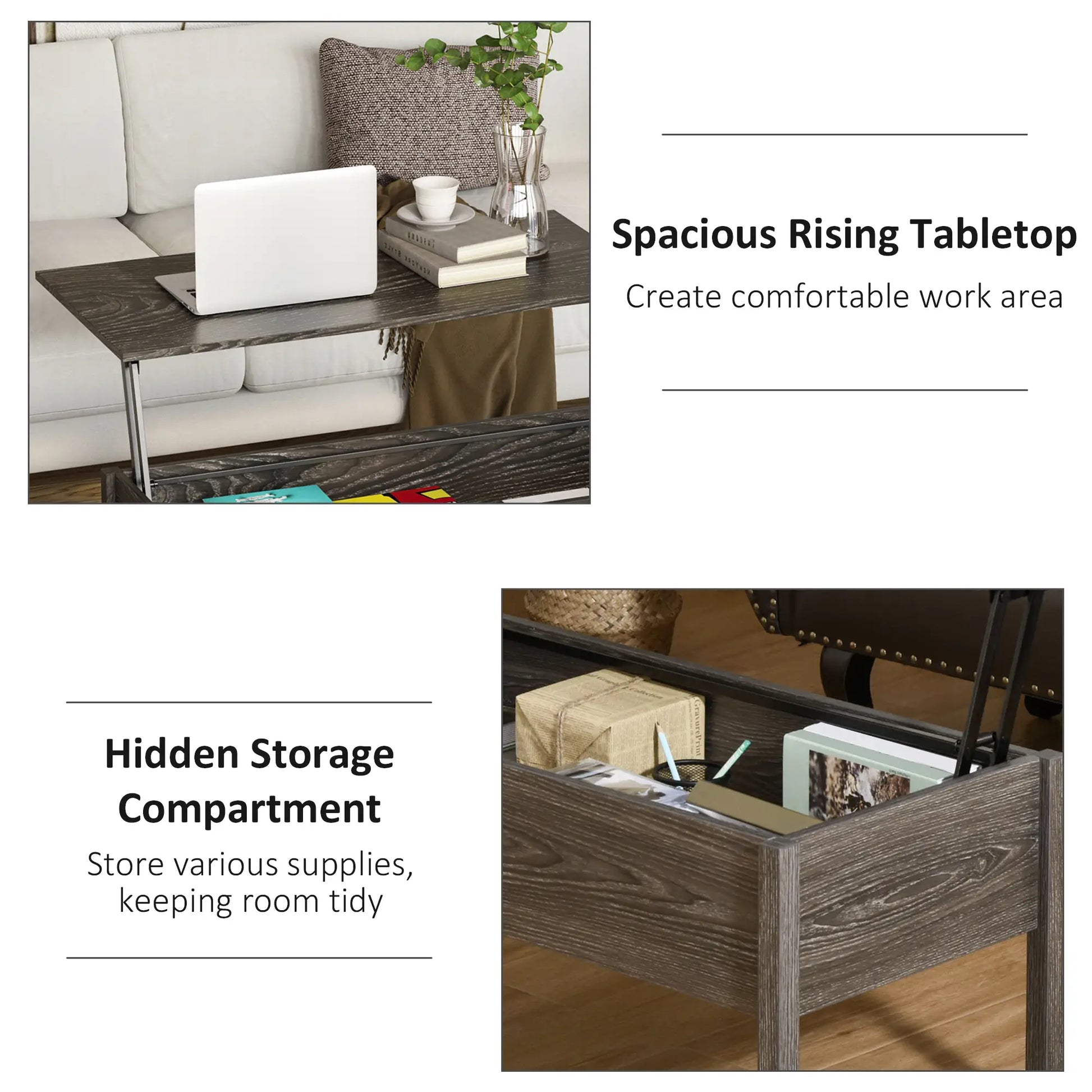 39" Lift Top Coffee Table, Hidden Storage, Living Room, Grey Coffee Tables at Gallery Canada